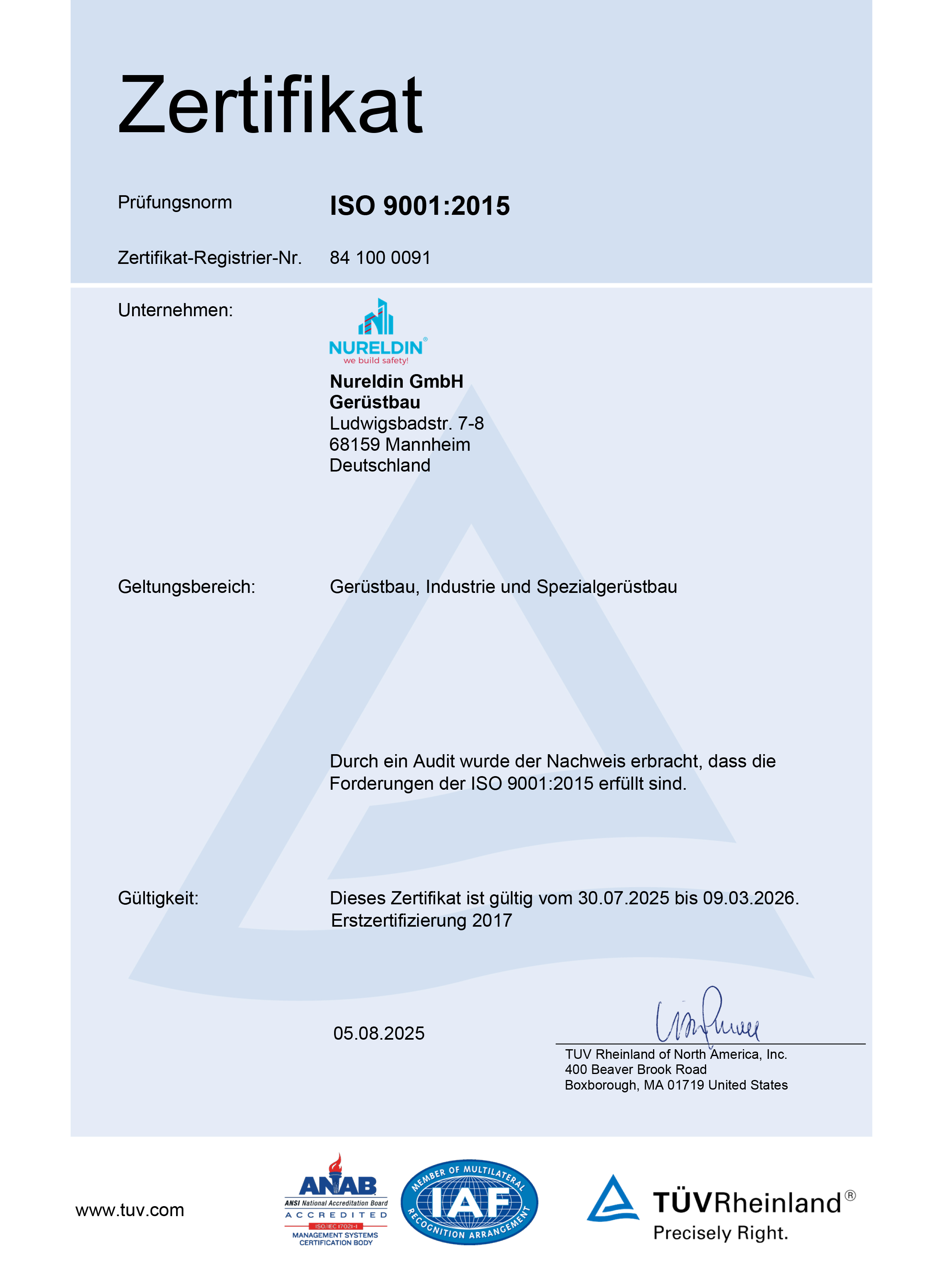 ISO 9001:2015 zertifiziertes Qualitätsmanagement