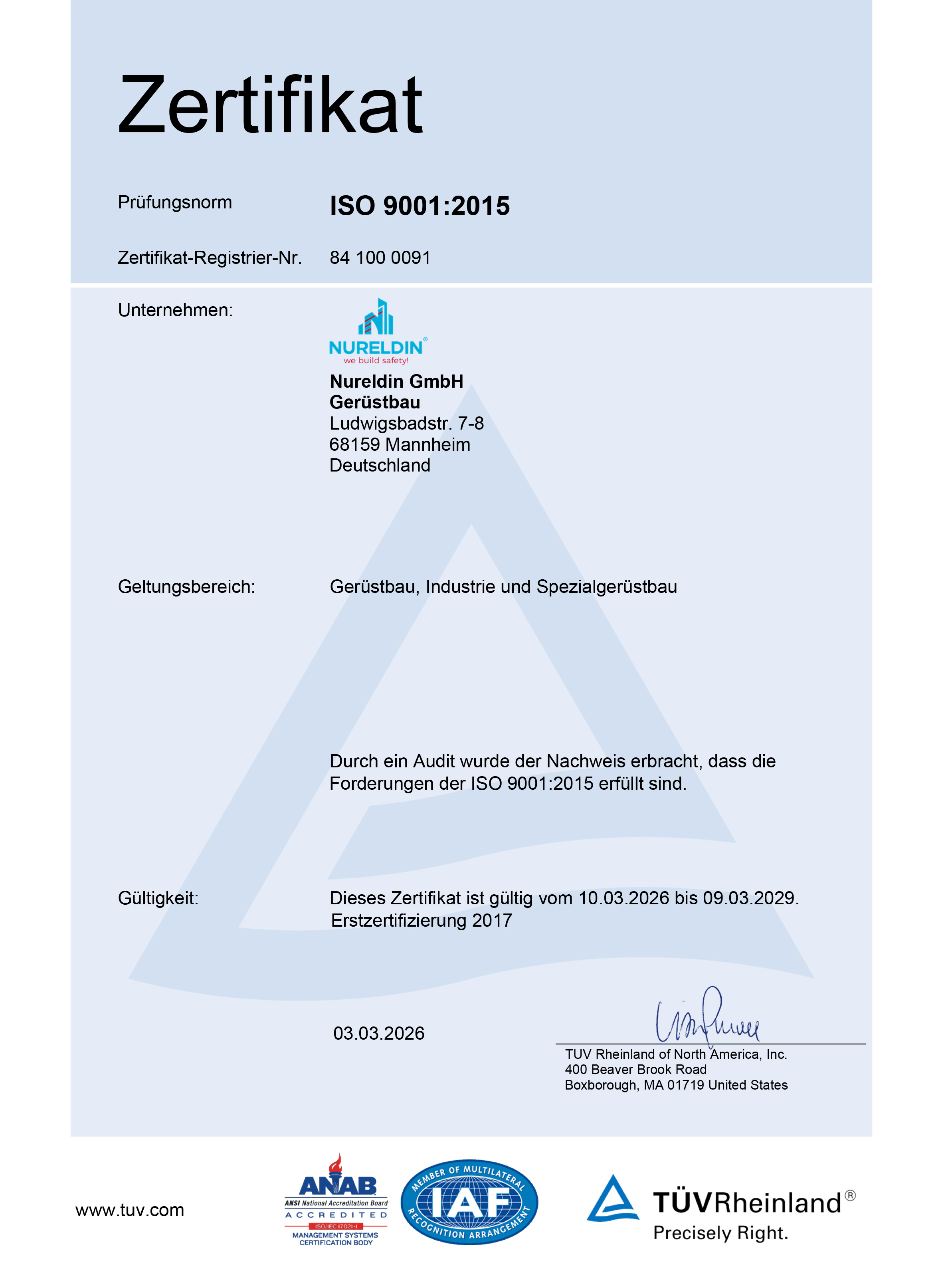 ISO 9001:2015 – Rezertifizierung bis 2029 bestätigt