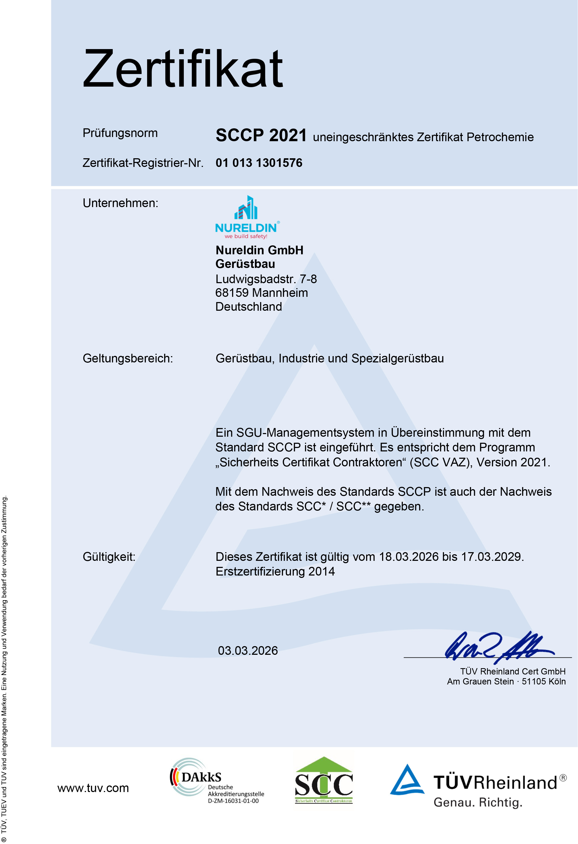 SCCP 2021 (Petrochemie): Rezertifizierung bis 2029 bestätigt